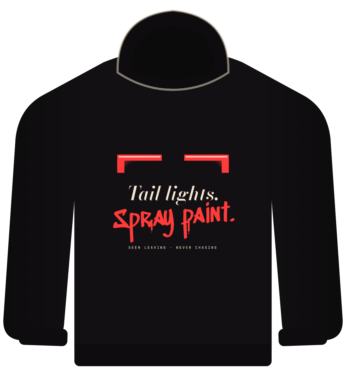 Tail Lights hoodie, black, red light bars with Tail lights Spray paint text