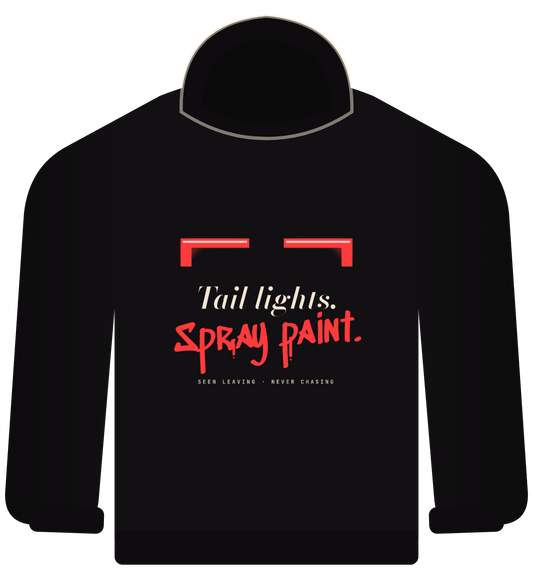 Tail Lights hoodie, black, red light bars with Tail lights Spray paint text